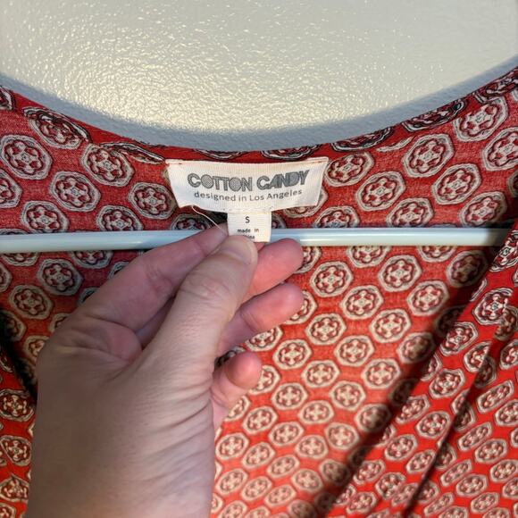 Cotton Candy Red Boho Plunge Tie Front Romper Long Sleeve Small Flowy Shorts - Picture 6 of 11